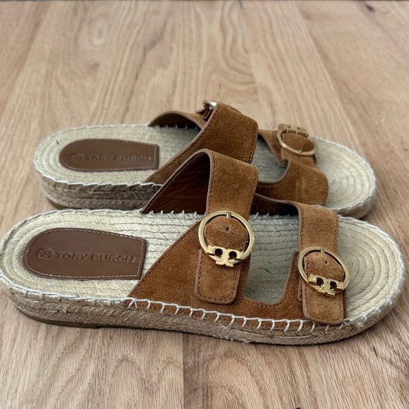Tory Burch Espadrille Sandals Leather Tan Preppy Size 7.5 - Picture 8 of 14